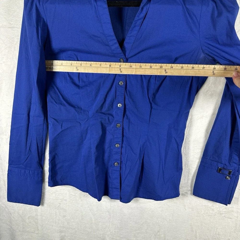 Express Button Up Blouse. Women's S. Royal Blue. V-Neck. Cuff Detail. - Picture 4 of 8
